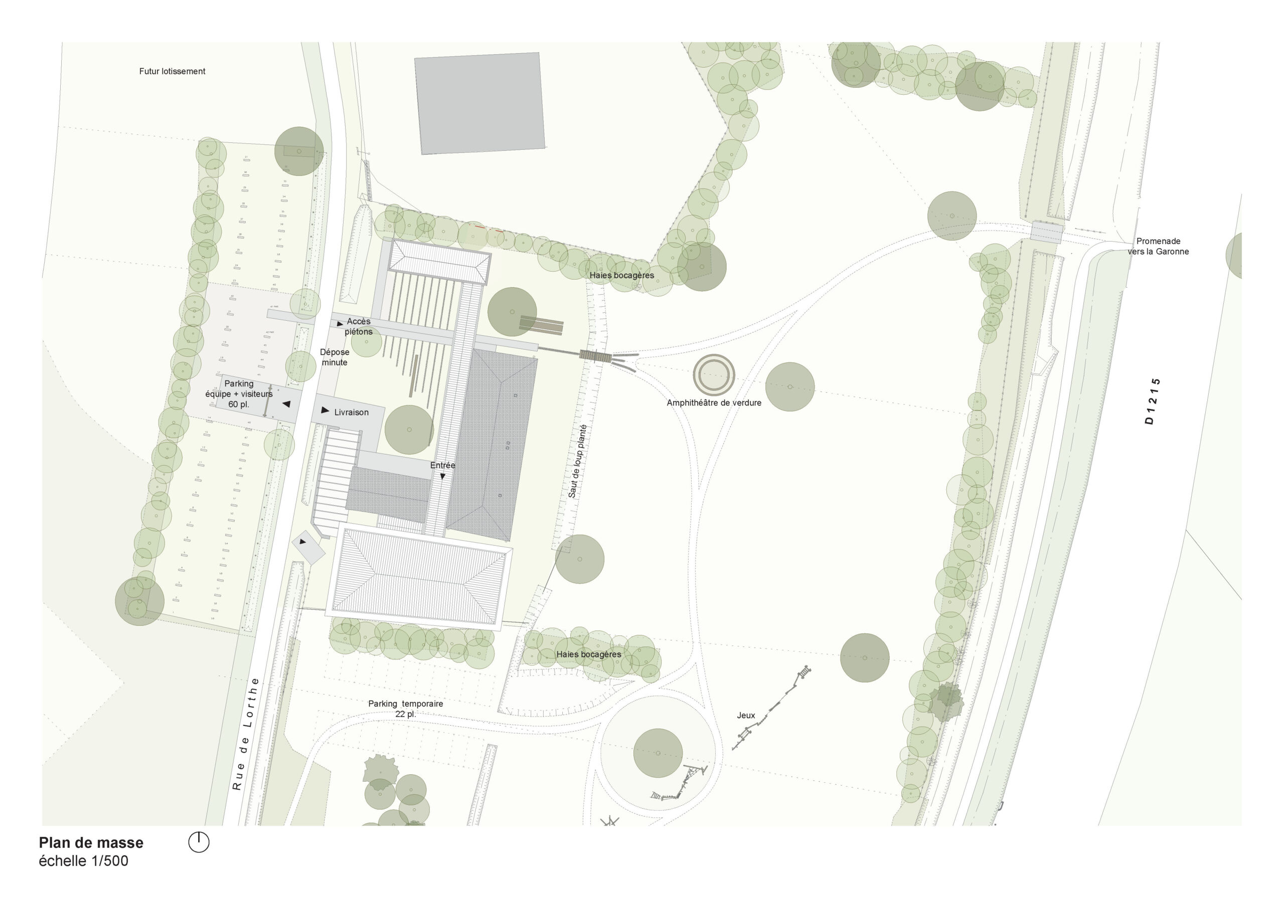Plan de masse / Lanoire Courrian architectes - Maison du PNR, Saint Laurent Médoc, livraison 2026