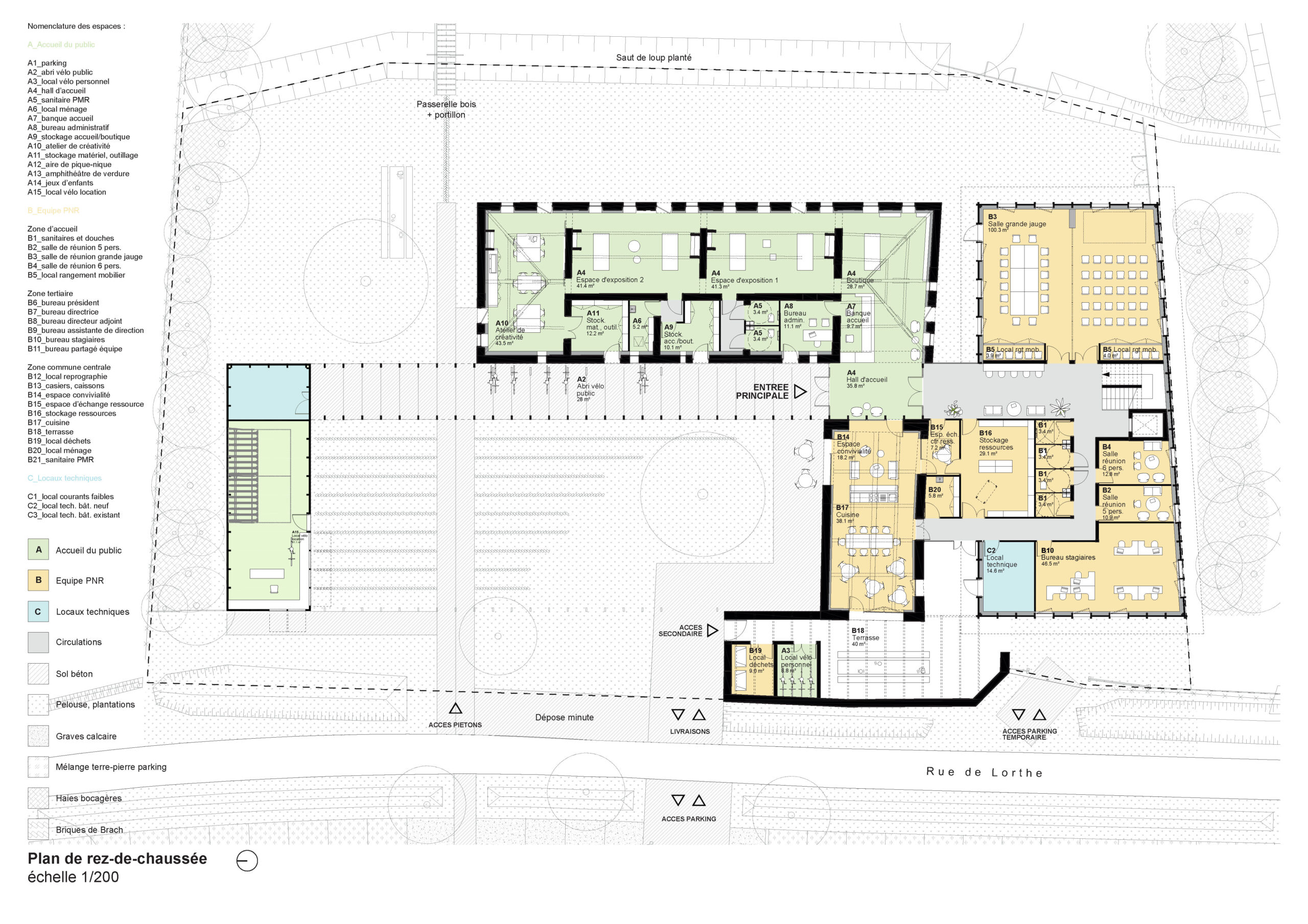 Plan RDC / Lanoire Courrian architectes - Maison du PNR, Saint Laurent Médoc, livraison 2026