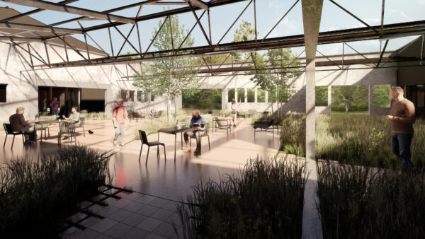 La patio est un parqueur de l'histoire de la friche / ATELIER GODET RABECQ - Reconversion de la Friche Teton, Saint-Cyprien