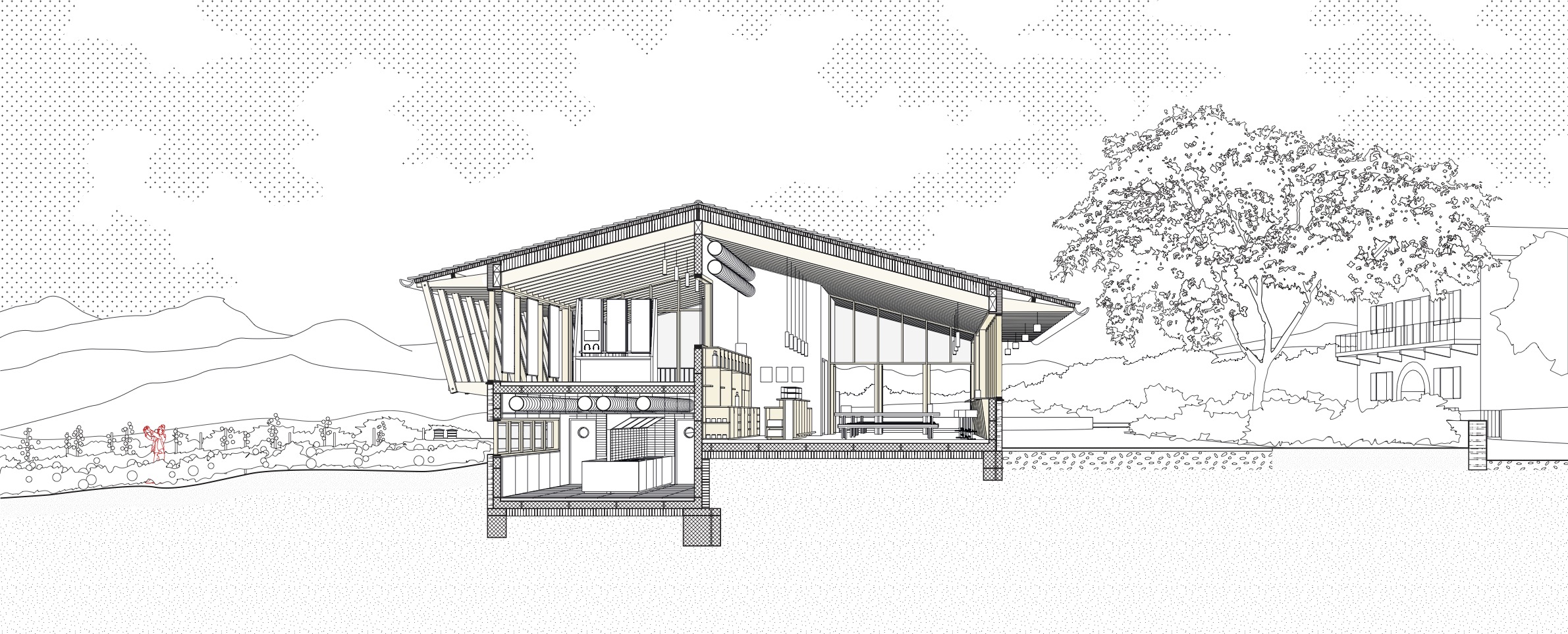 Coupe / V2S Architectes - La Maison du Paysage, Ostabal-Asme, 2025