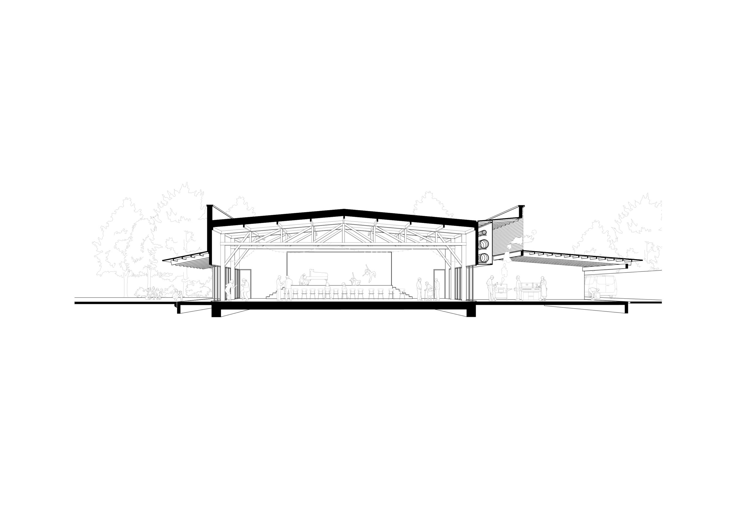 Coupe / V2S Architectes - Nouvelle salle des fêtes, Labouheyre, 2025