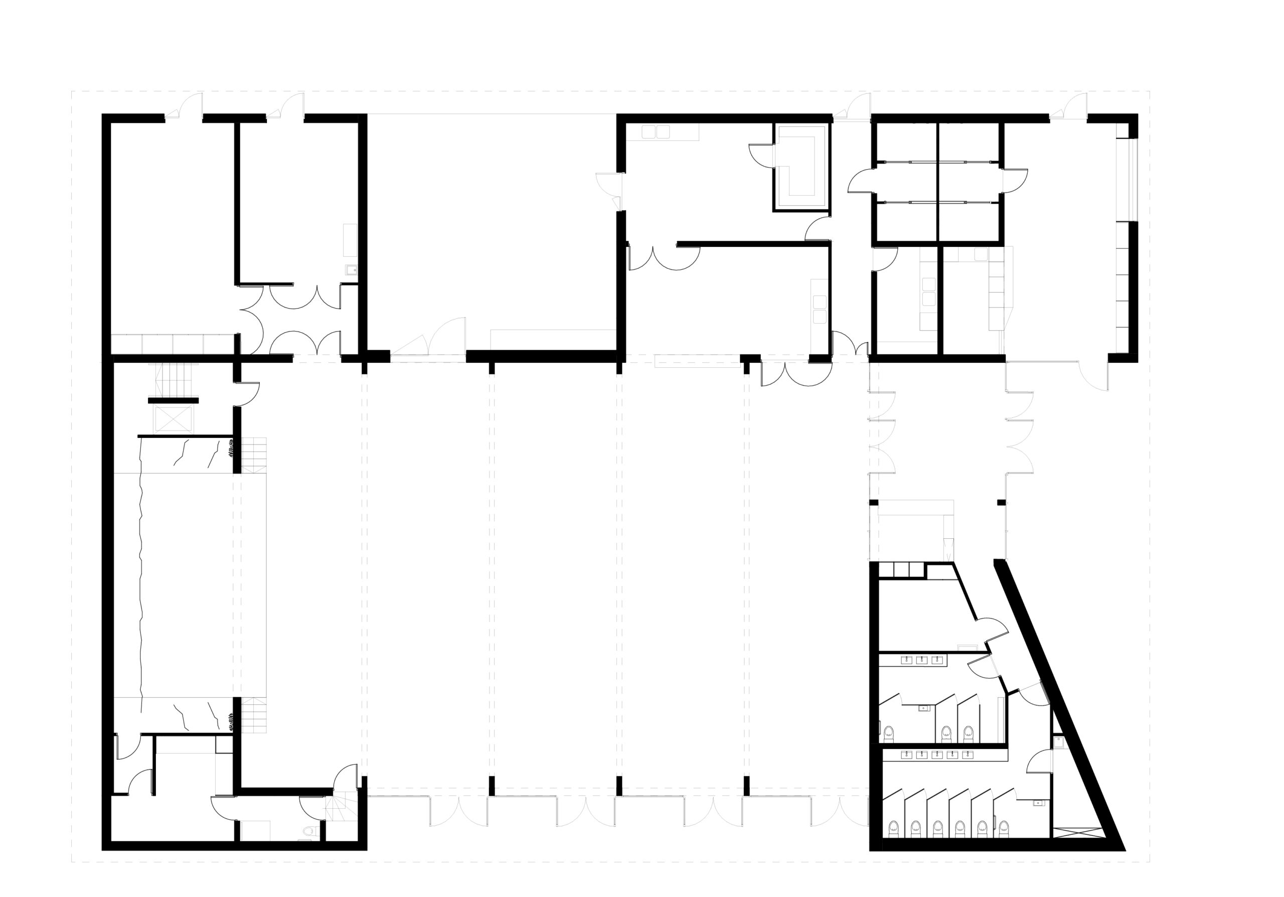 Plan RDC / V2S Architectes - Nouvelle salle des fêtes, Labouheyre, 2025