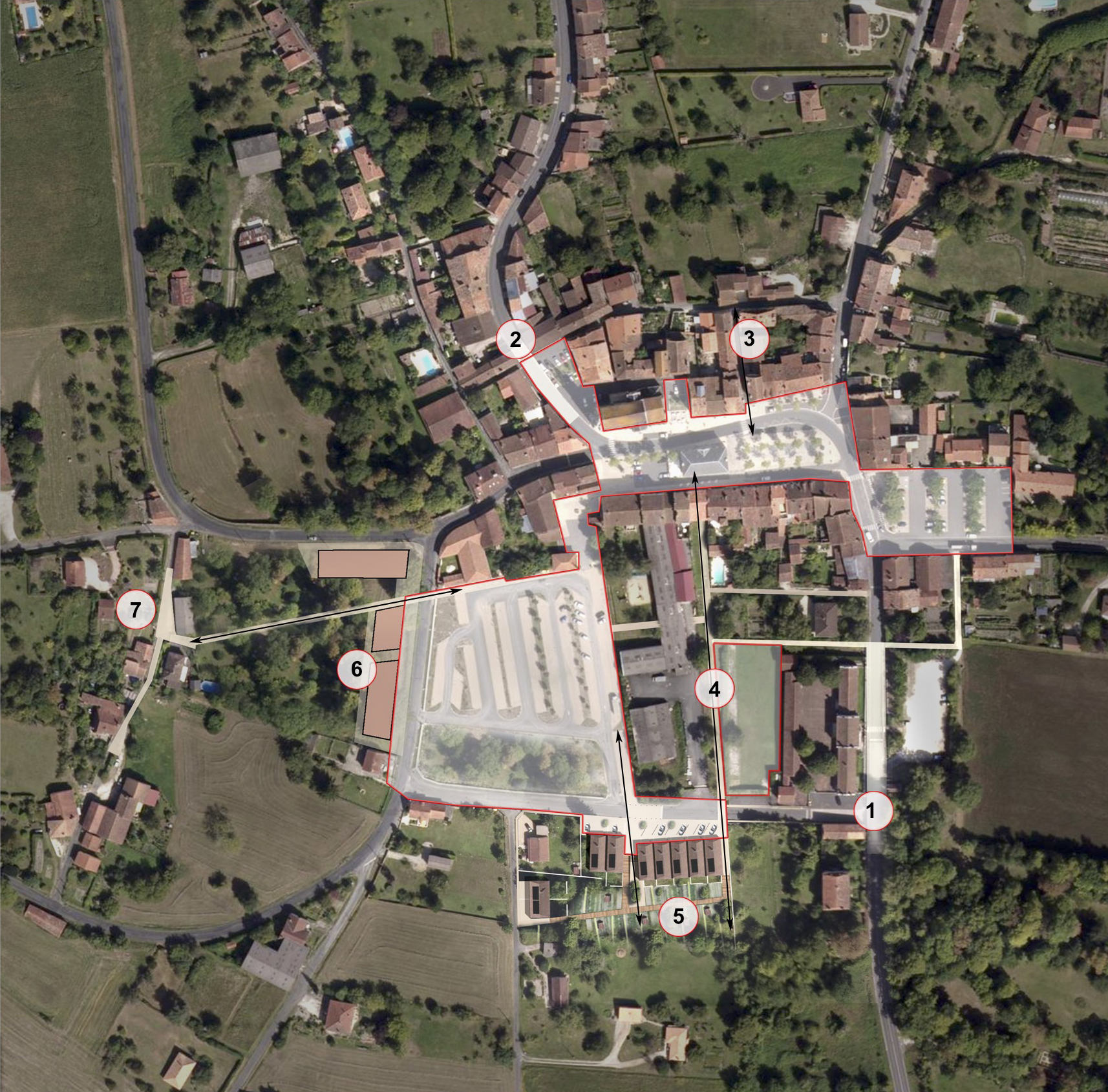 intégration du nouveau quartier (5) et création d'un lien vers le centre-bourg (4) / Julien Martineau - architecte SAS ADLV - L’espace urbain, vecteur de liens – centre-bourg de Verteillac