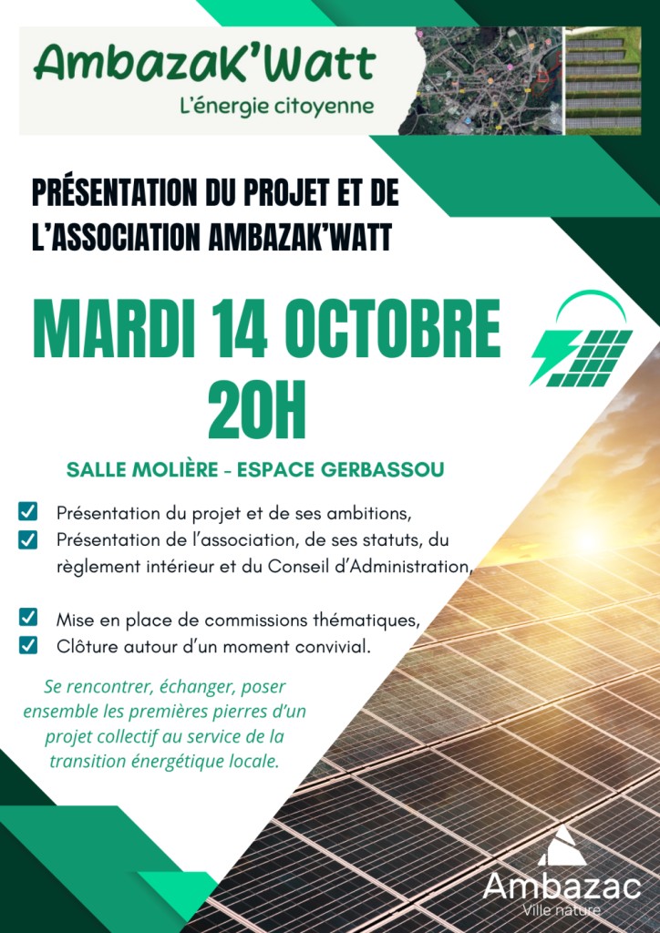 création d'une association citoyenne / Claude Bernard - Ambazak'Watt - Parc photovoltaïque d’Ambazac : innover pour l’autonomie énergétique, ambazac, octobre 2025
